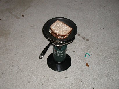 Grilled cheese sandwich on a coleman burner